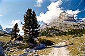 Parco Naturale Fanes-Senes-Braies. Escursione al Rifugio Fanes. Passo Tadega (Ju de l'Ega) sotto il Piz Taibun. 